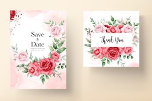 Romantic maroon flower wedding invitation card template