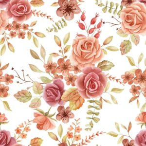 Rose autumn watercolor seamless pattern background