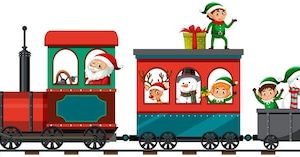 Santa and christmas elves on the train