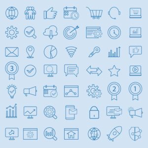 Seo icon set with blue line