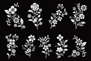 Set of black and white flowers cutting