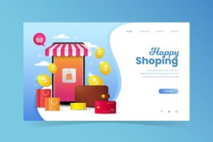 Shopping online landing page with illustrations