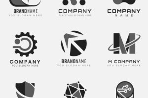 Simple corporate technology  futuristic logo set