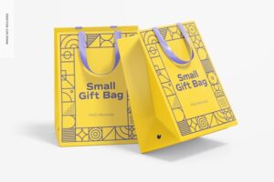 Small gift bags with ribbon handle mockup