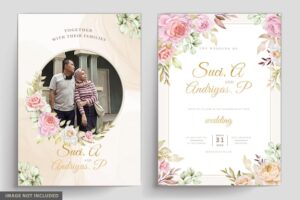 Soft watercolor floral and leaves invitation card
