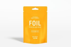 Stand up glossy plastic pouch bag packaging mockup