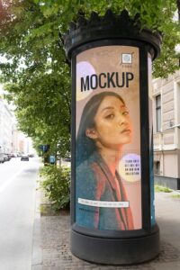 Street advertising with woman photo