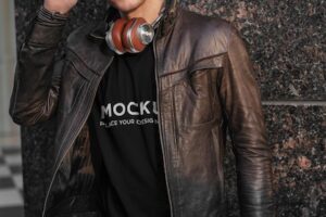 T-shirt mockup stylish man with headphones
