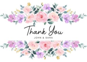 Thank you card with cute pink purple flower watercolor