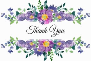 Thank you card with purple green floral watercolor