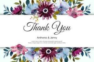 Thank you card with watercolor flower border