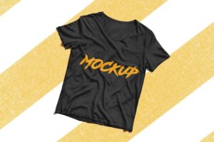Top view on black t-shirt mockup