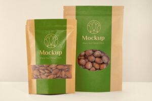 Vegan food in mock-up packaging arrangement