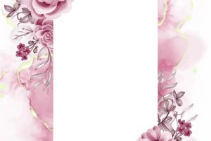 Watercolor background rose gold flowers and leaves with white space
