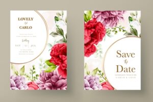 Watercolor blooming floral wedding invitation template