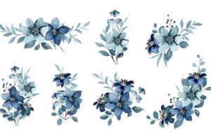 Watercolor blue floral arrangement collection