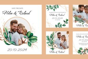 Watercolor floral wedding instagram posts collection