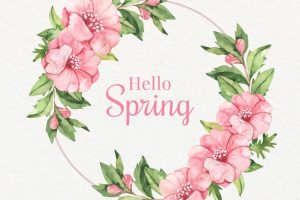 Watercolor pink spring blooming floral frame