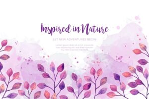 Watercolor purple leaves frame background