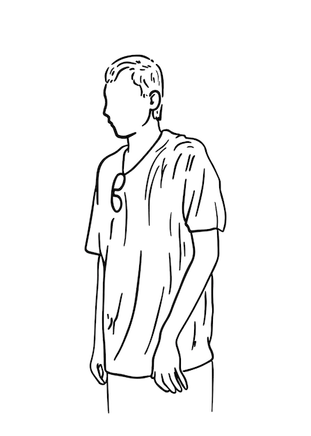 Young guy in a tshirt with glasses doodle linear cartoon coloring