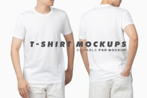 Young man in t-shirt mockup psd, template for your design.