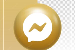 3d glossy messenger logo in modern gold circle frame for social media icon or network logos