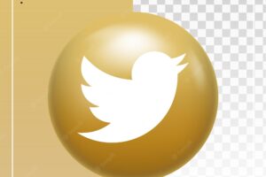 3d glossy twitter logo in modern gold circle frame for social media icon or network logos