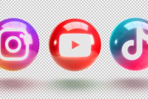 3d glowing spheres with social media logos