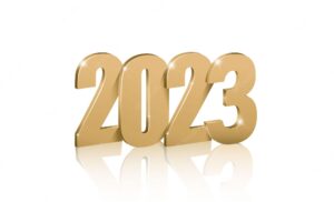 3d realistic vector icon. golden
 numbers, 2023 new year greeting sign.