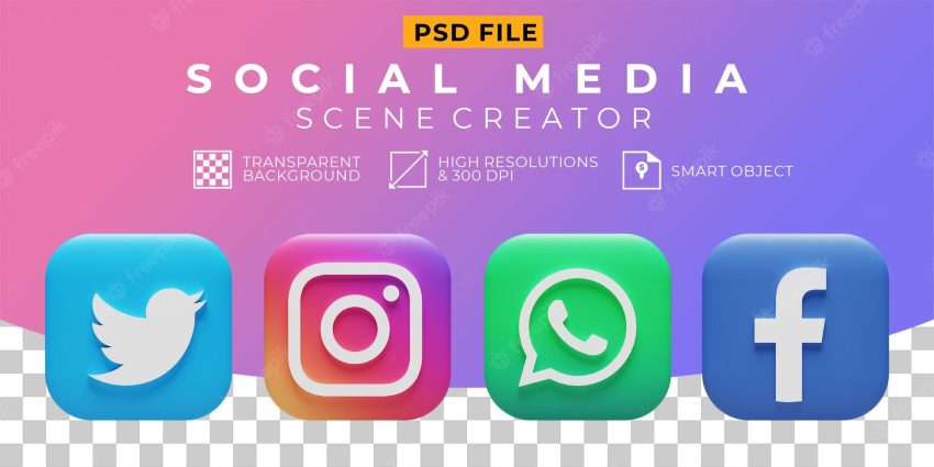 3d render social media logo collection icon