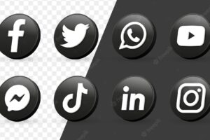 3d social media icons logos in black circle frame meta facebook instagram youtube networking icon