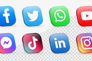 3d social media icons logos in modern square frame meta facebook instagram youtube networking icon