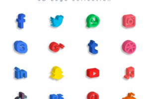 3d social media logo collection