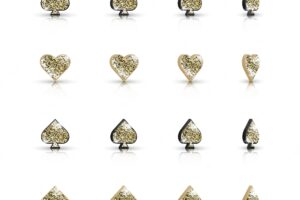 3d suits of playing cards with golden glitter isolated on white background.
