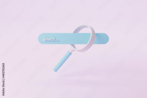 Search bar and magnifying glass on pink background