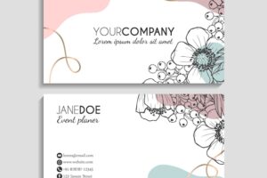 Abstract business cards template with flowers sketch