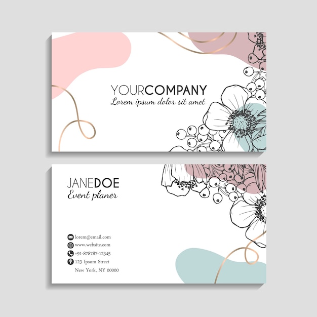 Abstract business cards template with flowers sketch