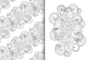 Abstract flower bouquet with seamless pattern floral background set
