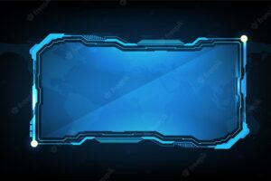 Abstract futuristic background of blue glowing technology sci fi frame hud ui