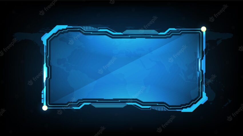 Abstract futuristic background of blue glowing technology sci fi frame hud ui