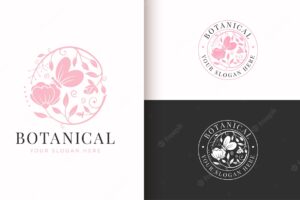 Abstract pink floral vintage logo with butterfly