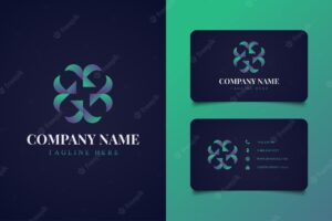 Abstract round ornament logo in colorful gradient concept with business card template, suitable for hotel logo, spa, cosmetic, or anything related to nature