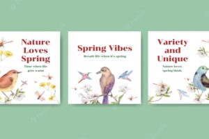 Advertise template set with birds and spring concept