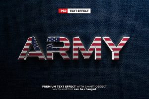 American army steel silver metal 3d editable text effect mockup