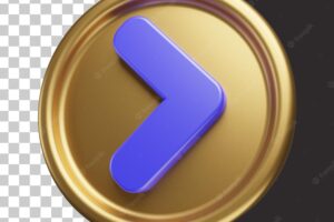 Arrow icon gold style in 3d rendering