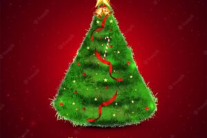 Artistic beautiful christmas tree card on red background