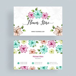 Artistic, colorful floral decorated business card.