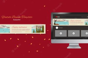 Autumn celebration youtube banner template with landcape