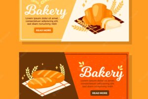 Bakery banners with bread in flat style