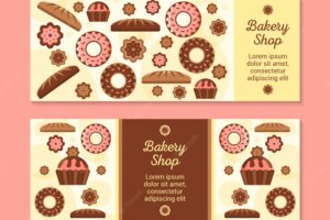 Bakery banners with sweets in flat style